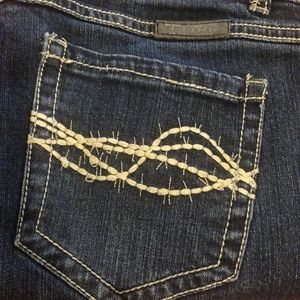 Cowgirl Tuff Blue Boot Cut Jeans hemmed to inseam of 30 1/4